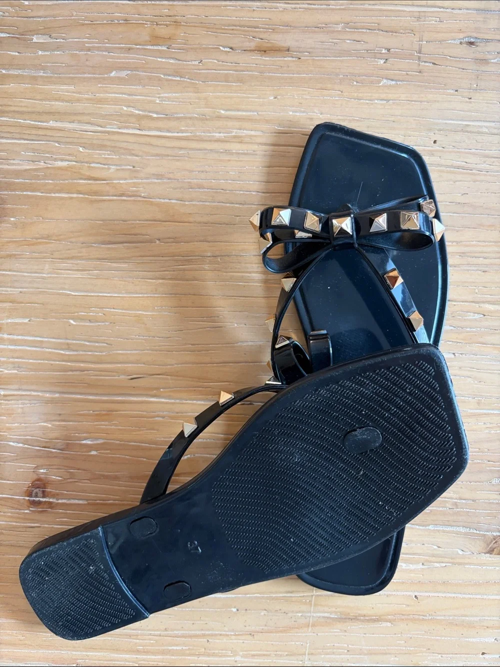 Black Bow Studded Jelly Sandals for Women
